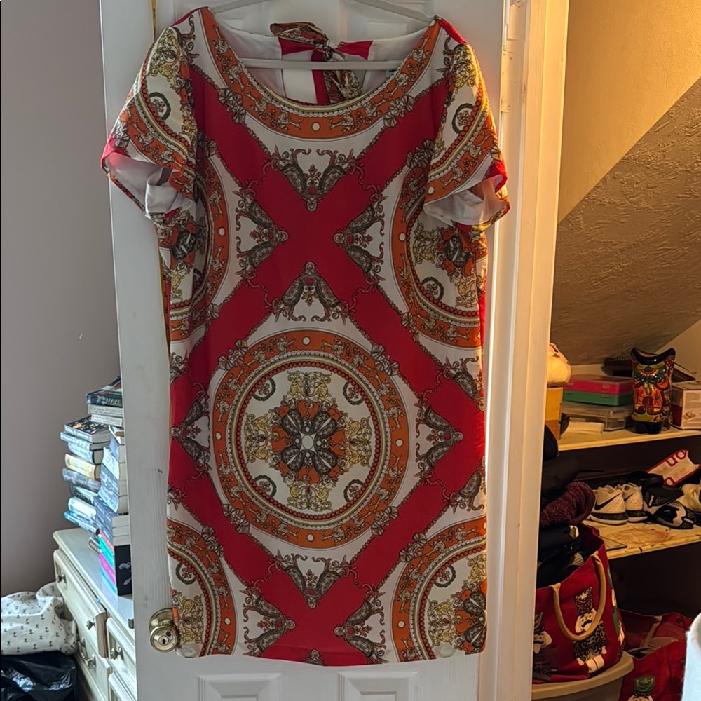 Danny & Nicole Orange and White Patterned Dress